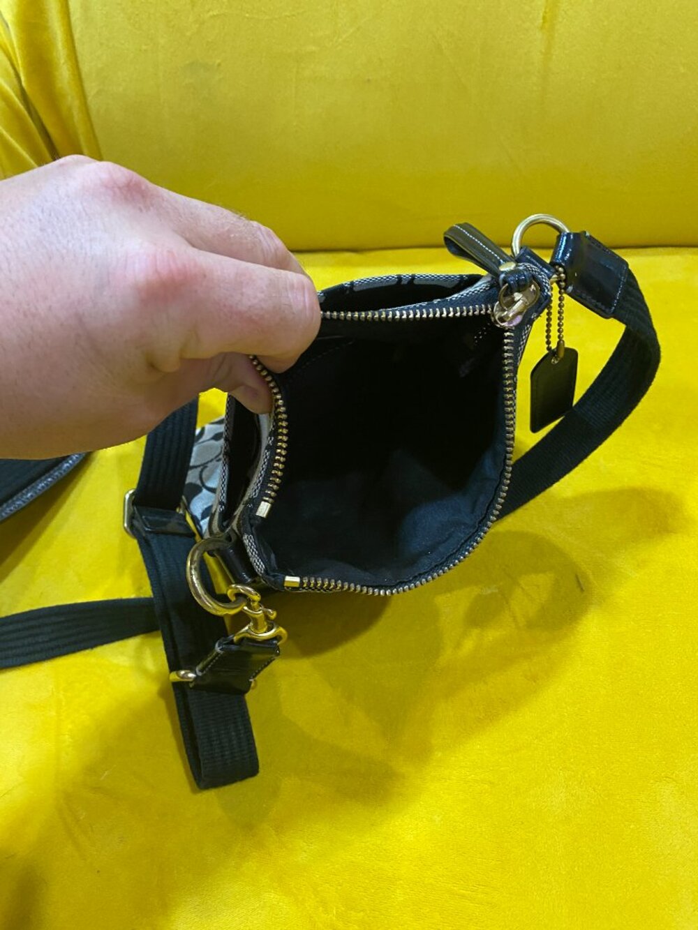 Coach Black Signature Canvas Crossbody Bag | Monogram Logo Print | Convertible - Picture 5 of 5